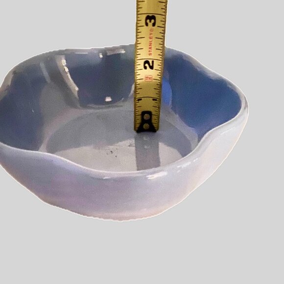 Roseville Spongeware Pottery Blue Fruit Dessert Bowls Ruffled Rim Lot of 6 EVC - Picture 7 of 7